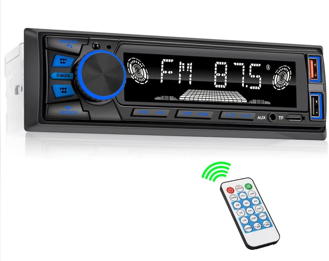 Car Radio Bluetooth Single DIN Car Stereo Audio, Car Audio with Handsfree and App Control,Supports FM/ MP3/SD/AUX/Dual USB/EQ/Quick Charge | Not a CD Player