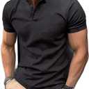 Men's Short Sleeve Henley Shirt - Premium Fitted for Men - Comfortable Casual Daily Wear (Black, S)