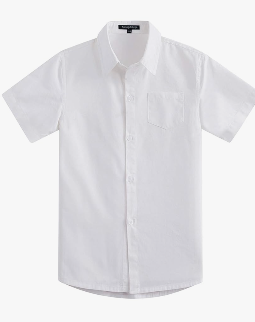 Spring&Gege Boys' Short Sleeve Dress Shirts Formal Uniform Woven Solid, Color: White, Size 13-14Y