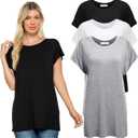 Free to Live 3 Pack Extra Long Tshirts for Women Tunic Tops to Wear with Leggings Short Sleeve Tee Workout T Shirts Loose Fit (Large)