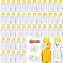 Mifoci 48 Pcs 8 oz Plastic Bear Honey Squeeze Bottle with Flip Top Lid Empty Honey Jar Containers Bear Cup with 48 Thank You Tags and Jute Rope for Baby Shower Favor
