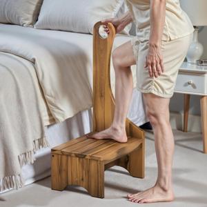 Premium Step Stool with Handle for Adults, Elderly & Seniors, Wooden 9 One Step Stool for High Bed, Heavy Duty Bedside Step Platform, Holds Up to 400 lbs, Nonslip Platform for Kitchen/Bathroom (Warm Acacia)