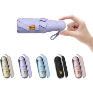 BAODINI Travel Mini Umbrella for Purse With Case Small Compact UV Sun Protection Sun Lightweight Tiny Pocket Umbrella for Women Kids and Men (1-Light Purple)