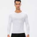 Men's Compression Shirts Long Sleeve Quick Dry Athletic Running T-Shirt Workout Sports Gym Base Layer Tops (White)