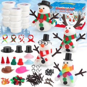 wookidel 12Pack Build a Snowman Kit Snowman Crafts for Kids, Molding Clay Snowman Building Kit, Christmas Stocking Stuffers for Kids and Adults, Christmas Ornament Gift