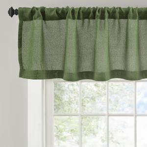 DriftAway Linen Textured Curtain Valances for Windows Light Filtering 3 Inch Rod Pocket Farmhouse Country Rustic Kitchen Valances for Bedroom Living Room Bathroom 14 inch Length Green