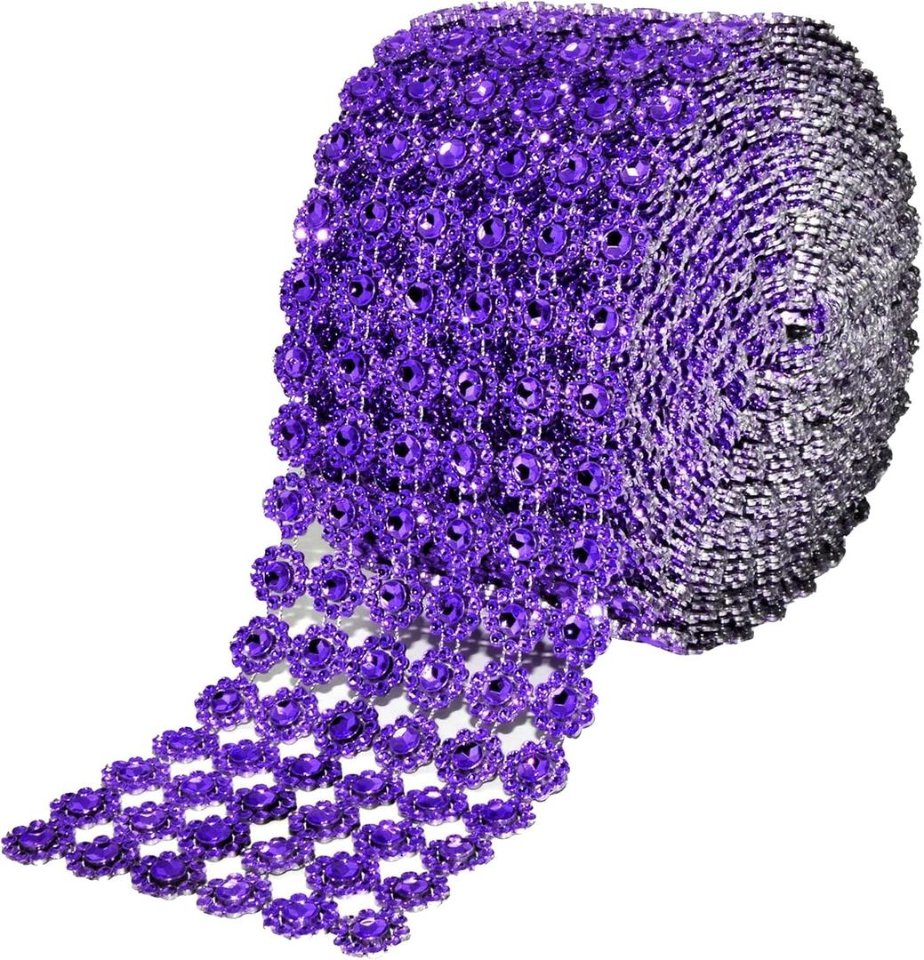 Mandala Crafts Flower Pattern 4 in 10 Yds Purple Bling Wrap Rhinestone Mesh Ribbon Crystal Diamond Wrap Rhinestone Strips Roll for Crafts Wedding Event Decoration