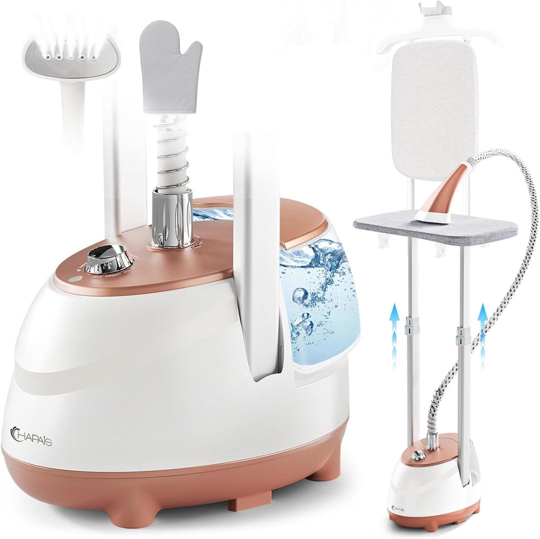 Steamer for Clothes, 1800W Professional Garment Steamer, Leak-Proof | 2-in-1 Flat & Hanging, 10 Fabric Modes, 30s Heat-Up, 2L Detachable Water Tank, 60-Min Steam, Heat Resistant Gloves