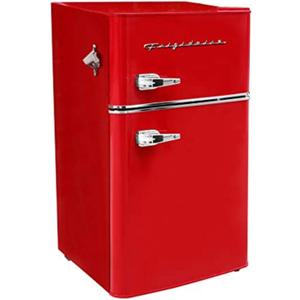 Frigidaire Retro Compact Fridge Freezer Combo, 3.1 cu. ft. Capacity, Small Top Freezer Refrigerator, Mini Fridge with Built-in Bottle Opener 19"D x 20.5" W x 33.5" H (Red)