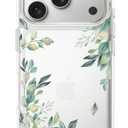 Compatible with iPhone 17 Pro Case, Clear Floral Flower Green Tree Leaves Shockproof Protective Bumper Hard Back Slim Cute Clear Phone Cover for Women Girls 2025 6.3" (Leaves 17Pro)