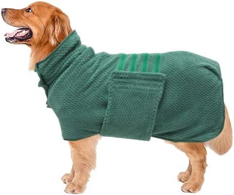 Geyecete Pineapple Grid Fast Drying Super Absorbent Dog Cat Bath Robe Towel - Green - Small