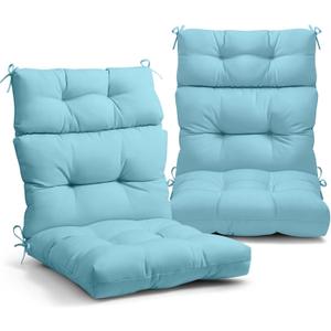 EAGLE PEAK Tufted Outdoor/Indoor High Back Patio Chair Cushions, Set of 2, 46'' x 22'', Aqua Blue