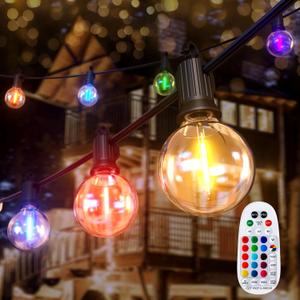 Brightown RGBW Outdoor String Lights, 29FT LED Patio Lights with Remote and Timer, Commercial Grade Waterproof Hanging Lights with 13 Shatterproof Bulbs(1 Spare) for Backyard Porch Garden Party Decor (Multicolor)