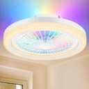 2-in-1 Low Profile Ceiling Fan with Light, 20 Caged Safety Design for Kids - Back RGB Color, Smart APP/Remote Control, Quiet Flush Mount DC Motor, Ideal for Bedroom/Living Room/Kitchen, White