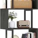 Furologee 6 Tier Bookshelf Tall Geometric Bookcase, S-Shaped Industrial Display Standing Shelf, Metal and Wood Decorative Storage Room Divider Shelves for Bedroom, Living Room, Office, Light Black Oak