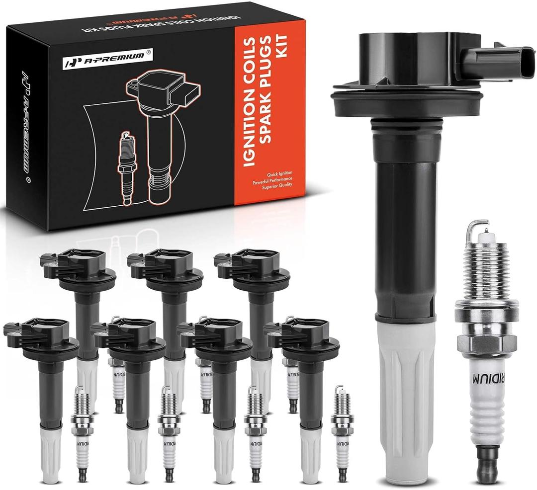 A-Premium Ignition Coils and Spark Plugs Kits Compatible with Ford F-150 F150 2011-2016, Mustang 2011-2015, 5.0L