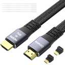 Flat HDMI Cable 25 Feet, 4K HDMI High Speed Braided Cord, Pure Copper, Supports 4K@60Hz 2160p 1080p HDR HDCP 2.2 ARC Full 3D (with 25 Ties and 2 HDMI Adapters)- 25FT