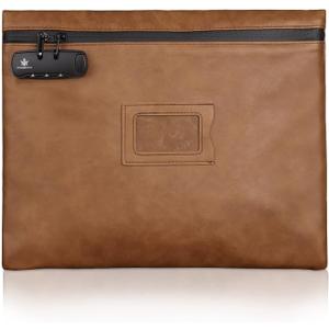 Notary Bag with Lock, 13.6 x 10 Inches Heavy Duty Notary Supply Bag for All Journal, Stamp, Embosser, Ink Pad and Valuables Storage Pouch (Brown, L)