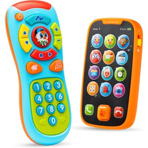 JOYIN Baby Learning Phone and Remote Toy for Toddler, Fun Smartphone Toys with Music for Infants, Boys or Girls, Holiday Stocking Stuffers, Kids Birthday Gift