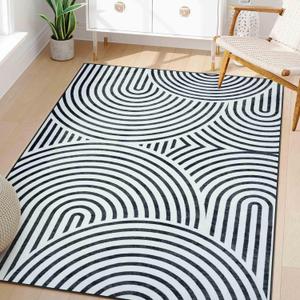 LIVEBOX Washable Black and White Rug 5x7 Area Rugs for Living Room Non Slip, Soft Modern Striped Rugs Ultra-Thin, Geometric Large Carpet Rugs for Bedroom, Dining Room (Black/Rainbow-1, 5'x7')