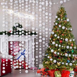 Tegeme 12 Pcs Winter Snowball Garland 6.5 Feet White Pom Pom String Garland Winter Party Wonderland Decoration Snow Ball Hanging Banner White Snowball Decor for Ceiling Tree Holiday Party Wall Home