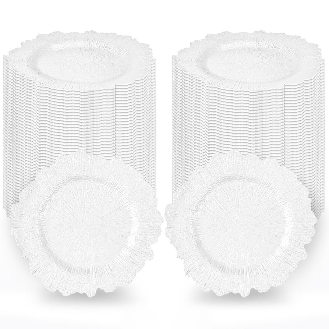 Tomeurperf White Charger Plates Bulk 100Pcs - 13" Elegant White Chargers for Dinner Plates, Wedding & Event Decorative Charger Plates Set