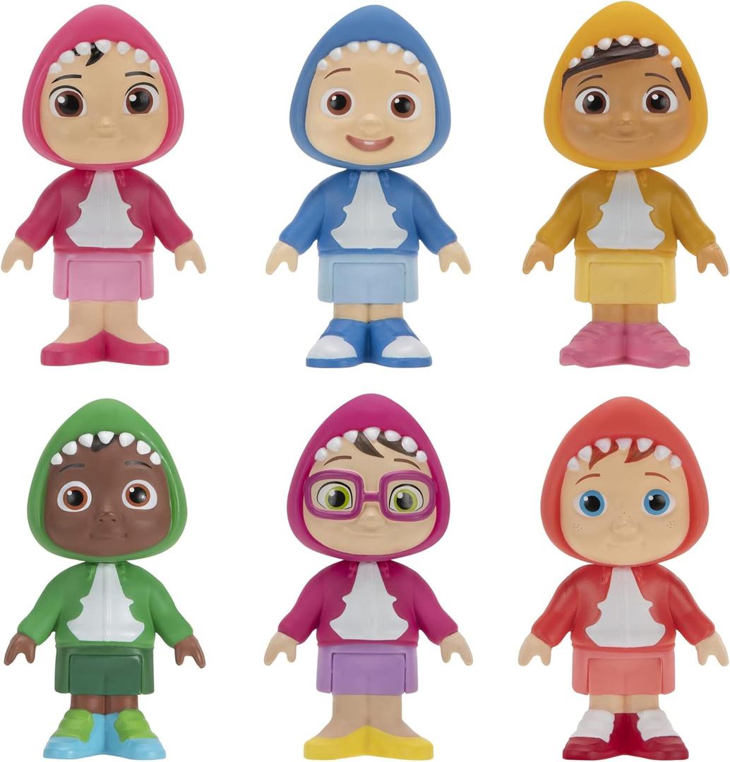 CoComelon 6 Figure Family and Friends Shark Theme Pack - Includes JJ, Nico, Cody, Nina, Bella and Cece in Shark Hoodies - Toys for Kids and Preschoolers
