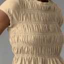 Megfie Peplum Babydoll Tops for Women Summer Going Out Top Casual Crew Neck Flowy Loose Fit Tunic Shirts Cute Blouses (Beige, M)