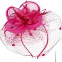 Women Fascinator Hats 20S 50S 80S Tea Party Wedding Cocktail Pillbox Hat Mesh Flower Feathers with Hair Clip (Pink)