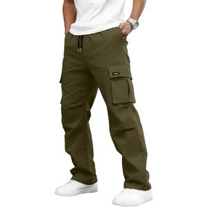PLEPAN Mens Cargo Pants Casual Straight Leg Drawstring Elastic Waist Athletic Hiking Sweatpants (Large, Army Green)