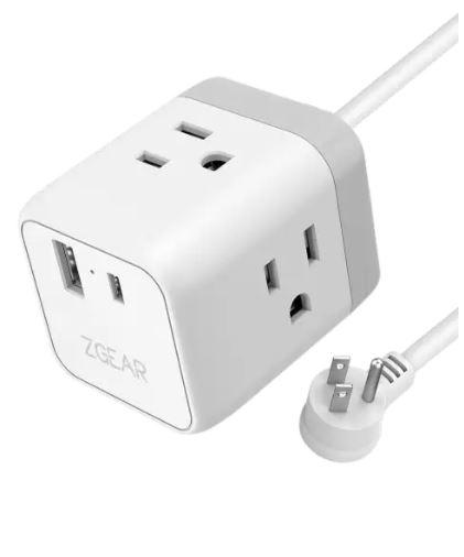 ZGEAR 3 Outlet AC Power Cube with USB A & USB C Fast Charger
