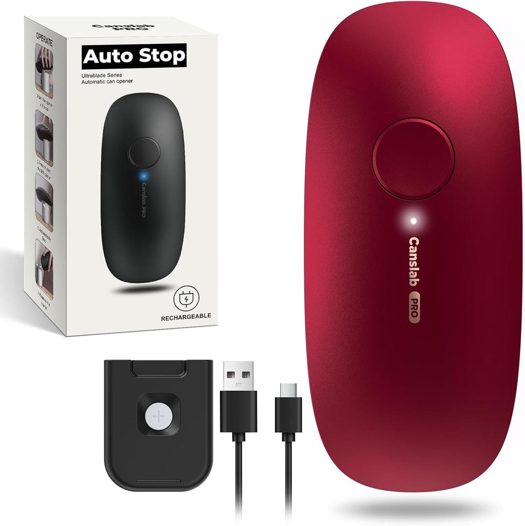 Canslab Ultrablade PRO Auto Stop Can Opener - Rechargeable Electric Can Opener for Kitchen for Seniors with Arthritis- One touch Side Cut Can Opener, Smooth Edge, Handfree, Portable Small Size, Red
