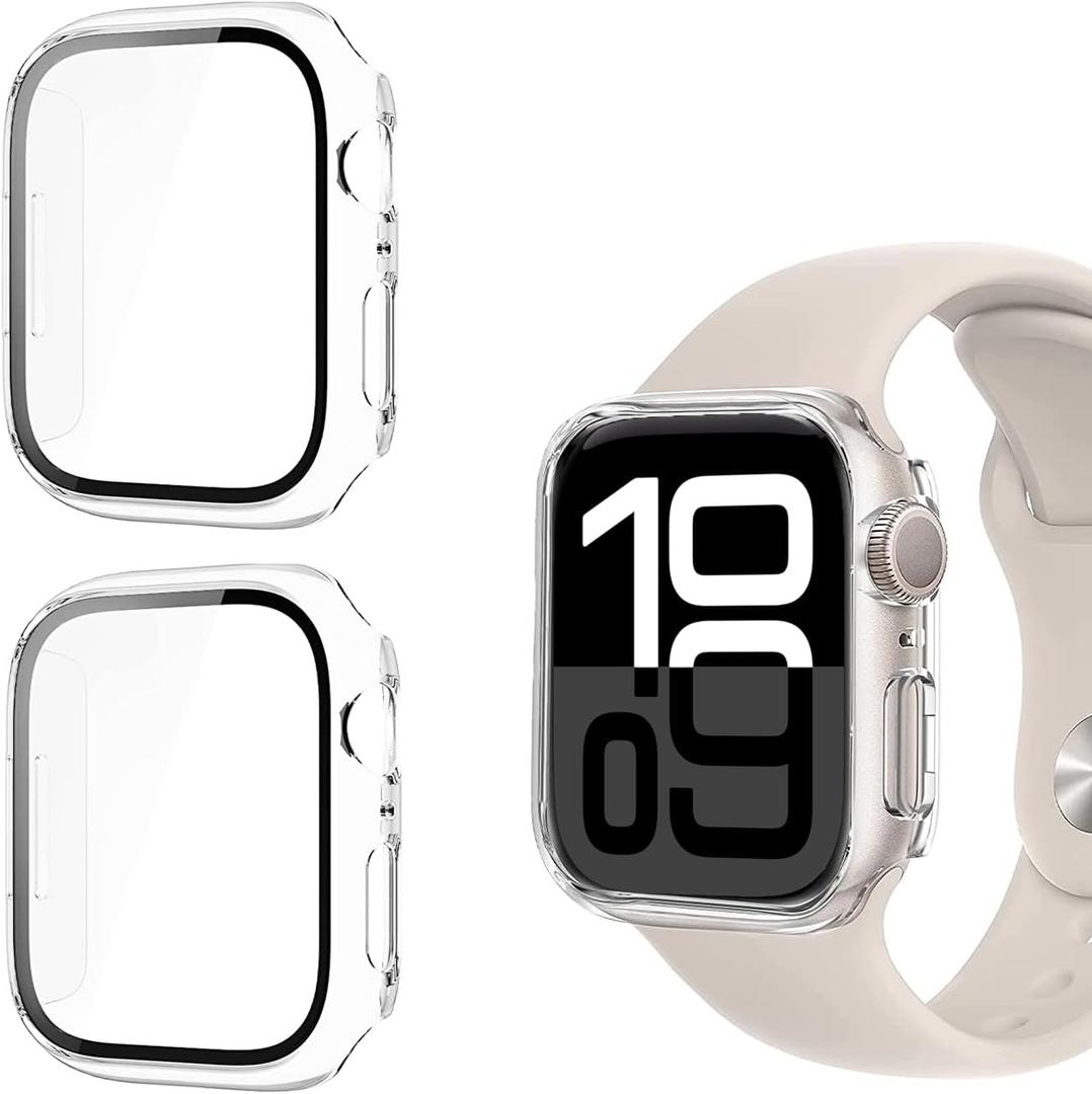 3 x Yitork 2 Pack Case for Apple Watch Series 10 46mm with Built in Screen Protector, HD Hard Full Face Cover Accessories for Iwatch Screen Protector Men Women, Transparent