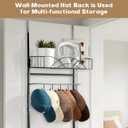 Metal Over Door Hat Rack for Baseball Caps- 3 Tier Wall Mounted Hat Rack with a Metal Basket, 5 Hooks and 5 Movable Hooks Design, Holds up to 40 Caps for Door, Bedroom & Closet