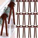 12 Pcs Camel Velvet Christmas Bows 10 x 24inch Extra Large Christmas Bow with Extra Long Tail Neutral Holiday Decor Velvet Ribbon Bows for Xmas Garland Fireplace Stairs Mirror Door
