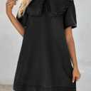 Wenrine Womens Summer Denim Mini Dress Oversized Peter Pan Collar Short Sleeve Casual Flowy Babydoll Jean Dresses (Black), Medium