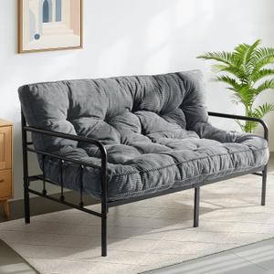 MAXYOYO 6" Futon Mattress Full Size, Tufted Futons Sofa Couch Bed with Twisted Rope Design Edging, Thick Corded Fabric Floor Mattress for Adults, Shredded Foam Filling (Frame Not Included), Dark Grey