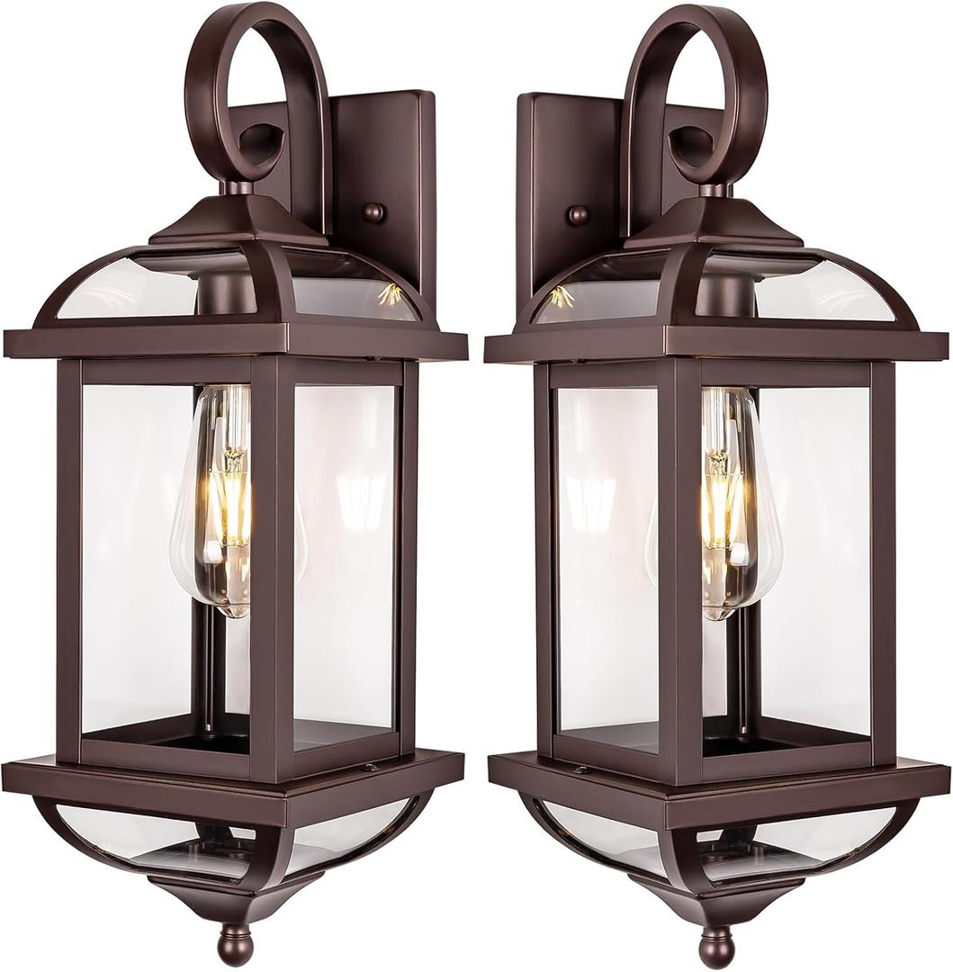 18 Large Outdoor Light Fixtures Oil Rubbed Bronze 2 Pack, Exterior Lights House Porch Lights Outside Sconces Anti-Rust Aluminum Patio Wall Lanterns Brown Wall Mount Lamps, IP65 Waterproof (Without Sensor)