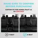 Custom for Honda Pilot Seat Covers - Car Seat Protectors Full Set for Pilot LX EX 2016 2017 2018 2019 2020 2021 2022-8 Seats,Faux Leather Full Coverage Waterproof, Black