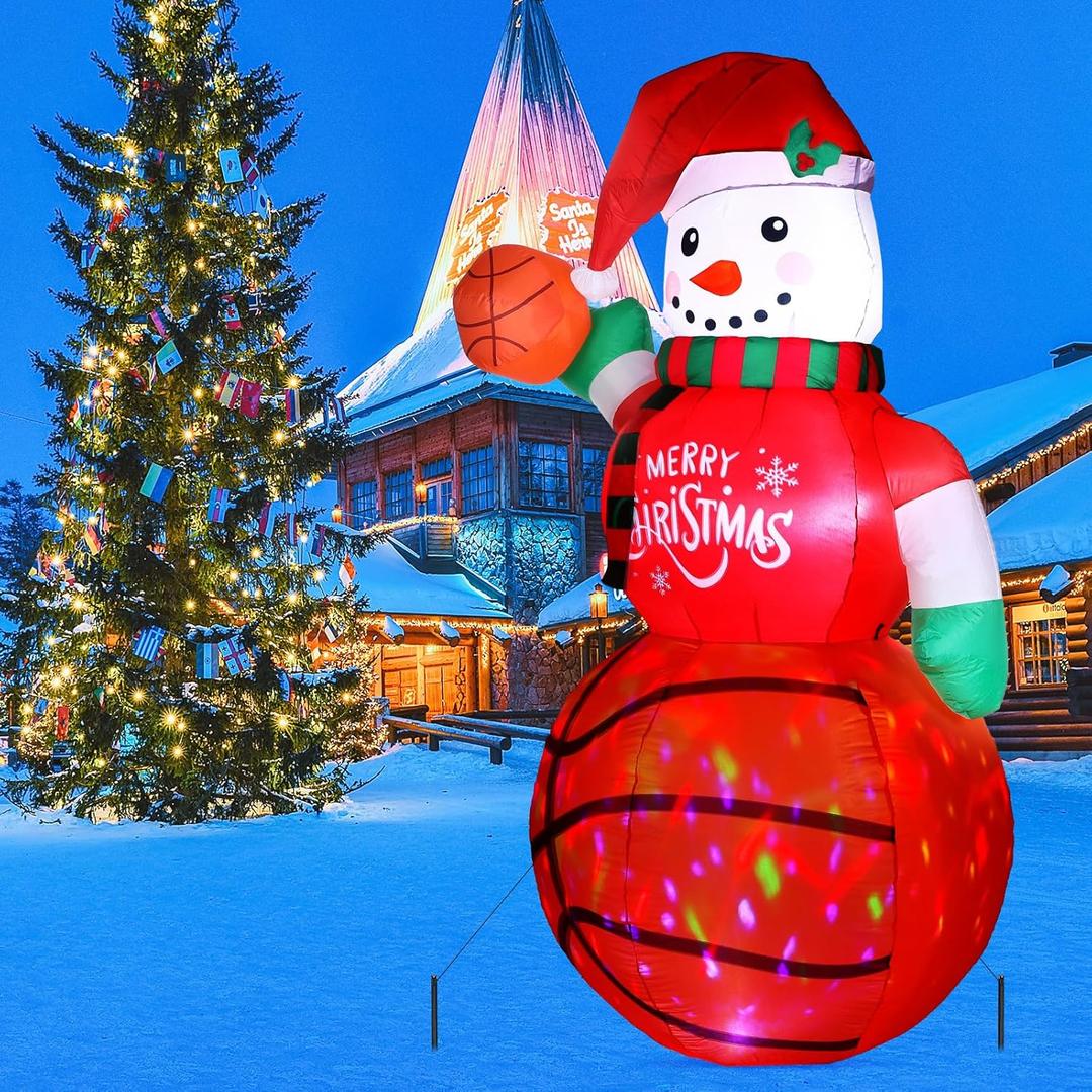 6.5 ft Christmas Inflatables Snowman Outdoor Decorations Christmas Blow up Yard Decor Built-in Colorful LED Lights for Holiday Party Garden Indoor Gifts(Basketball Snowman)