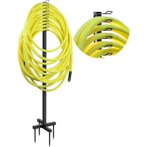 Garden Hose Holder Stand, Detachable Metal Hose Reel, Free-Standing Water Hose Holder for Outdoor YardTiered Hook Design Keep Hose Neatly Organized and Kink-Free, Black, KS-SGSNJ-1P01