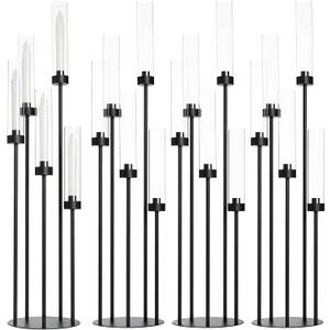 39.8''Matte Black Candle Holder with Acrylic Shades Tall 5 Arm Candelabra Black Table Centerpiece for Wedding Living Dining Room Fireplace Decoration Fit 0.98''LED Taper Candle (4pcs)