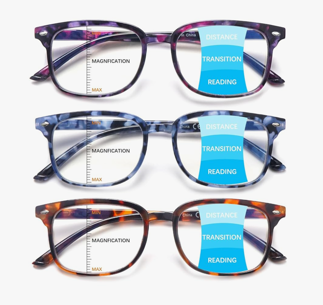 Progressive Multifocal Anti Blue Light Reading Glasses for Women and Men Fashion Eyeglasses Frame