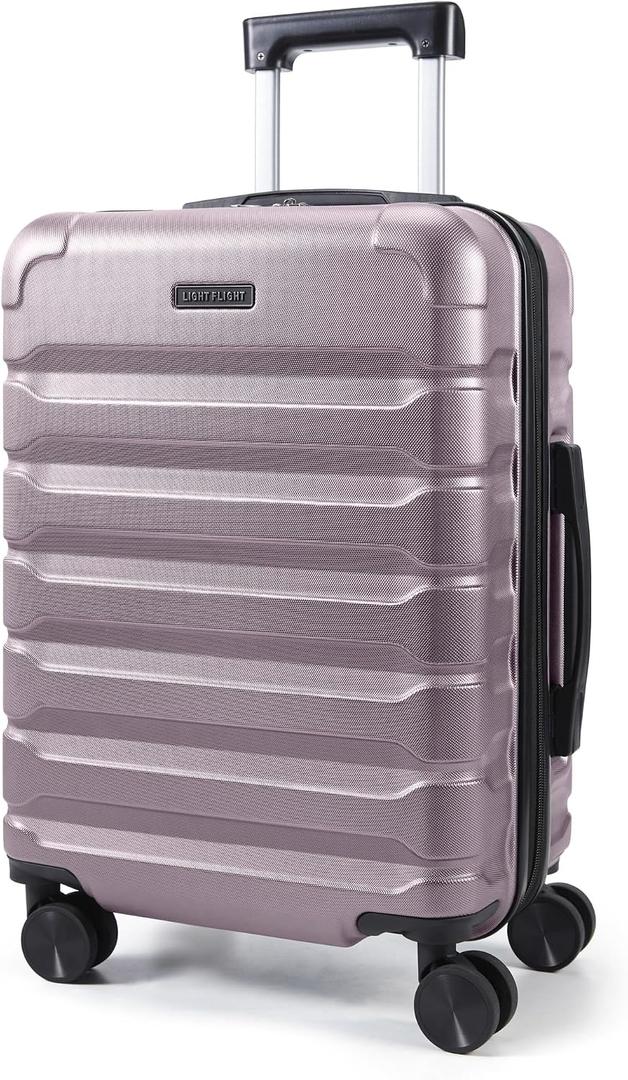 LIGHT FLIGHT Carry On Luggage 22x14x9 Airline Approved, Expandable Carry On Suitcases with Wheels, Lightweight Luggage, Durable Hard Shell 20 Inch Rolling Suit Case for Men Women Travel,Rose Purple