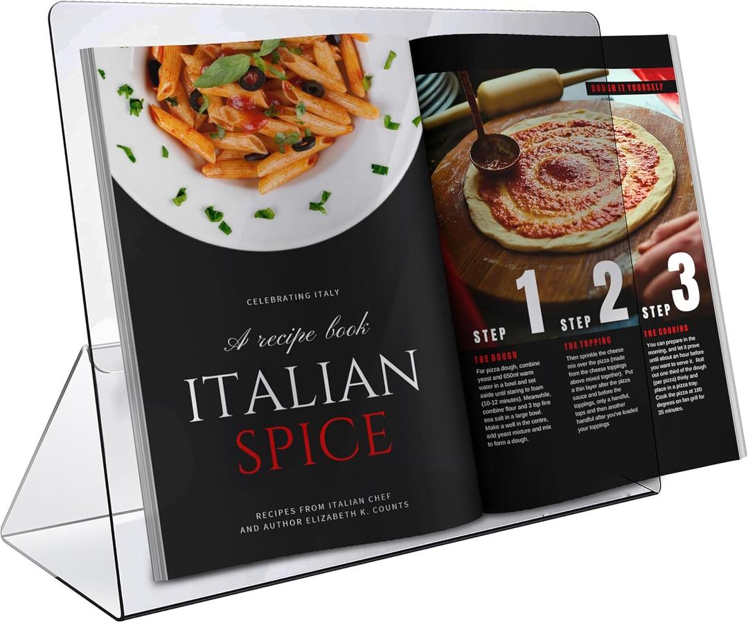 Srenta Durable Acrylic Cookbook Stand Transparent Easy Viewing iPad/Tablet Holder, Great for Cooking/Baking Without Making Your Cook Book Dirty.