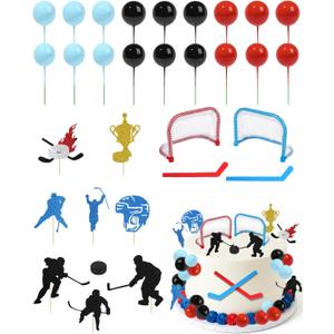 27 Pieces Hockey Cake Toppers Hockey Birthday Decorations Ice Hockey Players Cupcake Picks for Men Women Sports Themed Birthday Party Supplies Decorations Baby Shower