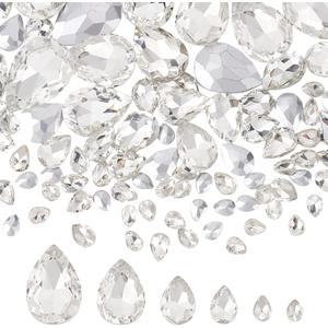 FINGERINSPIRE 94 Pcs Pointed Back Rhinestone 6 Sizes Glass Rhinestones Gems Clear Teardrop Crystal Beads Jewels Embelishments with Silver Plated Back Faceted Bead for Craft Decor Jewelry Making