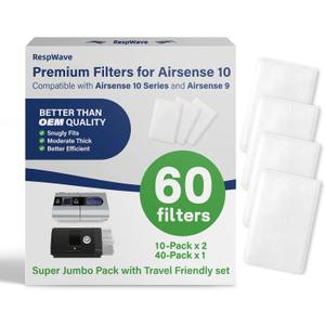 60-Pack Premium Disposable Replacement CPAP Filters Compatible with AirSense 10, AirCurve 10, S9, AirStart & Universal Fit, Ultra Fine High Filtration, Smooth Airflow, Home, Travel & Daily Essentials