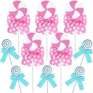 10 Pcs Candy Party Decorations Pastel Lollipop Spray Table Ornaments for Birthday, Baby Shower, Candy Theme Party, Classroom, Wedding Supplies(Pink,Blue)