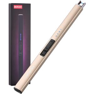 MEIRUBY Electric Candle Lighter, Christmas Stocking Stuffers Gifts for Women Mom Men Wife Sister, USB Arc Rechargeable Windproof Long Lighter for Candle BBQ Housewarming Birthday Gifts Ideas (Champagne Gold)